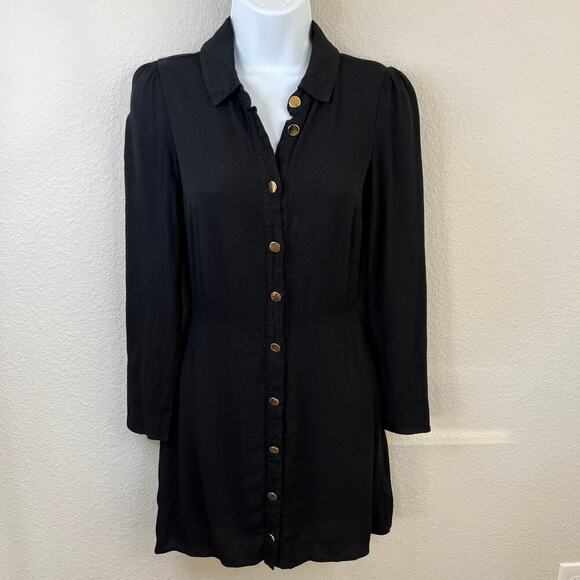 Reformation Hugh Black Mini Dress Women's 4 Button Down Front Long Sleeves - Picture 2 of 6
